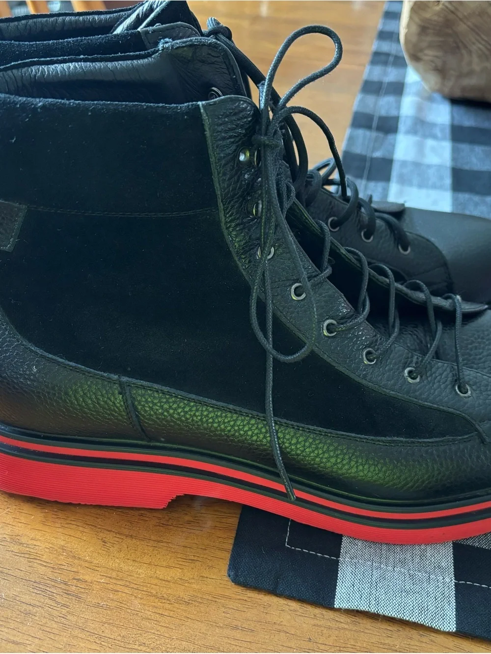 Marc Nolan Men's Black Lace-Up Combat Boots with Red Trim